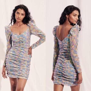 Saylor Lawren Pastel Colorful Sequin Ruched Bodycon Mini Dress Women's Small